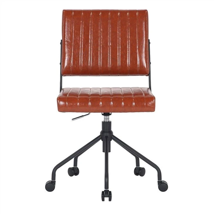 Qhov siab Adjustable Armless Brown Pu Tawv Lub Rooj Zaum Hauv Tsev