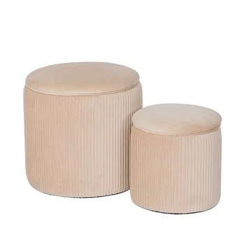 Cia Ottoman Round Velvet Stool, Apricot