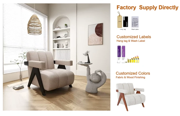 Upholstered Ntoo Ncej Fabric Accent Chair nrog Padded Armrests rau Chav Nyob Customizable